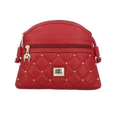 Mala de mão vermelha em couro sintético acolchoada com detalhes dourados