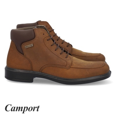 Botas masculinas castanhas Camport com sola preta e atacadores castanhos