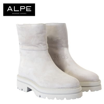 Botas femininas ALPE em camurça bege claro com sola branca