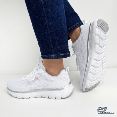 Sapatilha Skechers Flex Appeal 150206 Branco E Prateado