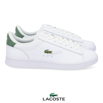 Sapatilhas brancas Lacoste com detalhes verdes e logo do crocodilo