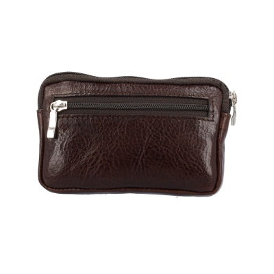 Bolsa pequena de pele castanha com fechos de correr