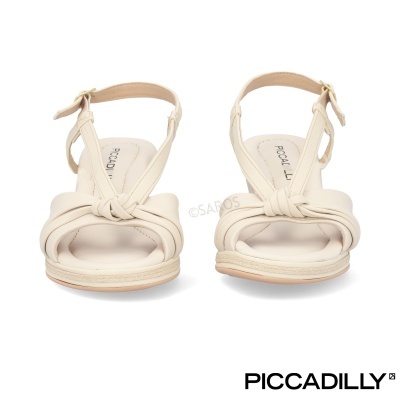 Sandálias femininas bege claro da Piccadilly com nó frontal e fivela no tornozelo
