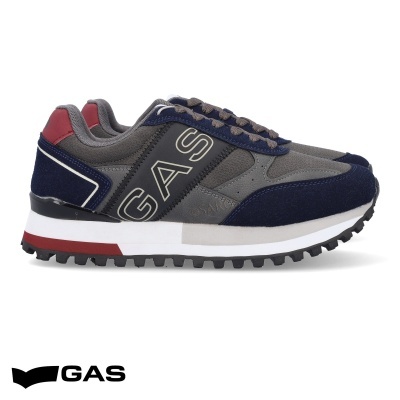 Ténis desportivos G.A.S. masculinos cinza com detalhes azul e vermelho