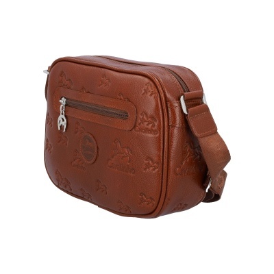 Mala castanha tiracolo com padrão e fecho metálico