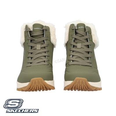 Botas Skechers verdes com interior de pelúcia branca