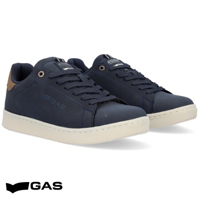Ténis masculinos azuis GAS com sola branca e detalhe castanho
