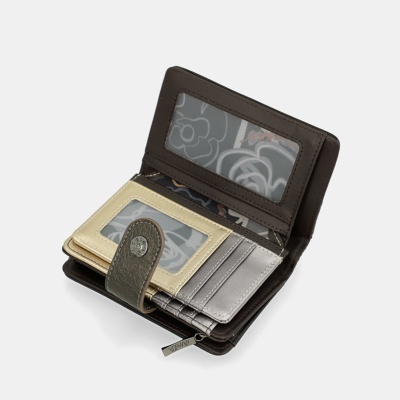 Carteira masculina de couro sintético com vários compartimentos e fecho