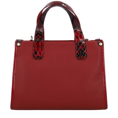 Mala de mão vermelha com alças em padrão pele de cobra