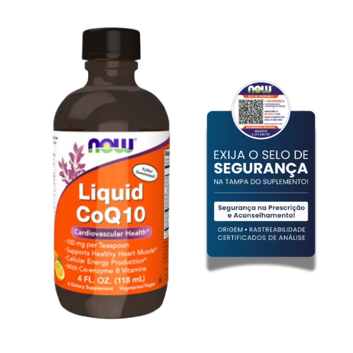 Now® Coenzyme Q10 Líquida Frasco de suplemento líquido NOW Liquid CoQ10 com selo de segurança azul