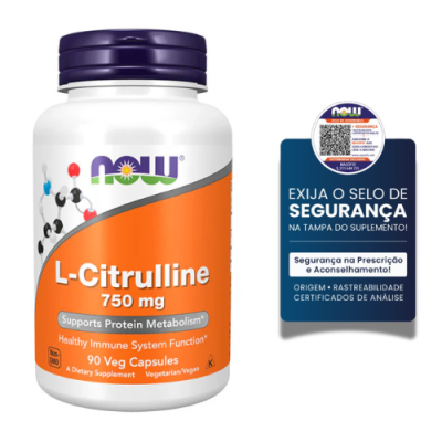 Frasco de suplemento L-Citrulline da NOW com selo de segurança