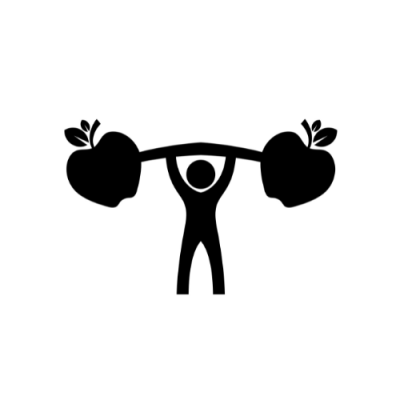 Ícone preto de pessoa a levantar barra com duas maçãs nas extremidades