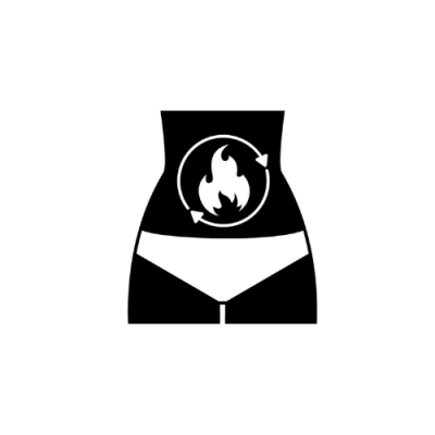 Silhueta feminina com chama e círculo indicando queima