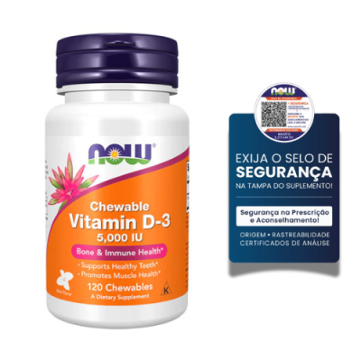 Frasco de suplemento Vitamina D-3 mastigável com tampa roxa