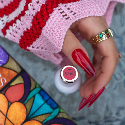 Verniz Gel S318 - Glass Red (Vermelho Semi-transparente)