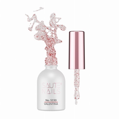 Esmalte de unhas Saut Nails No. S150 VALENTINA com partículas vermelhas e tampa rosa metálica