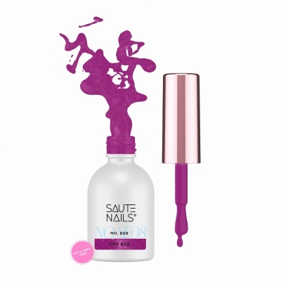 Esmalte roxo Saute Nails Cat Eye com pincel aplicador e embalagem branca
