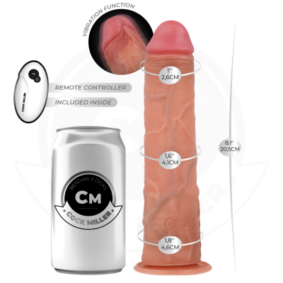 DILDO REALISTA COM VENTOSA E CONTROLE REMOTO VIBRAÇÃO 20,5 CM - COCK MILLER