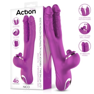 ACTION Nico Vibrador com Dildos Alternados e Bola de Percussão 4 Motores