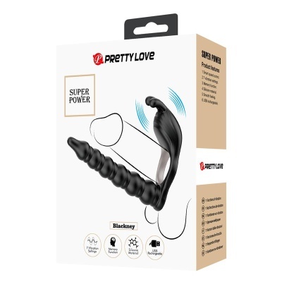 Anel vibratório PRETTYLOVE Blackney com plug de silicone preto