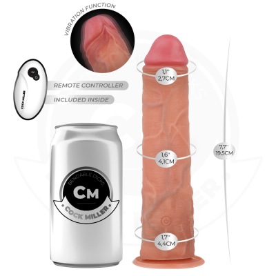 DILDO REALISTA COM VENTOSA E CONTROLE REMOTO VIBRAÇÃO 19,5 CM - COCK MILLER
