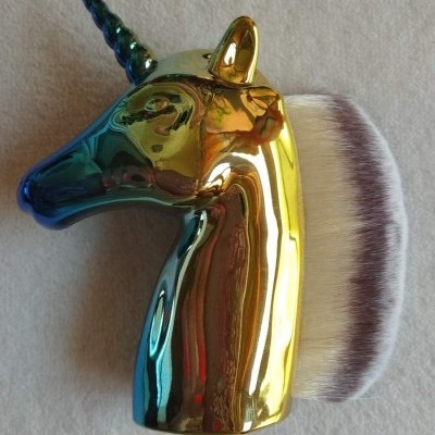 Escova de pó para unhas em forma de unicórnio - Azul e Dourado