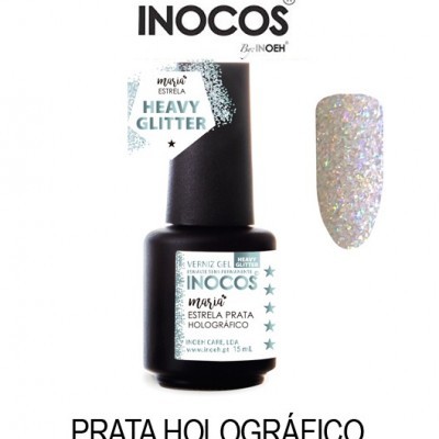 Inocos - Verniz Gel Estrela Prata Holográfico - 15 ml