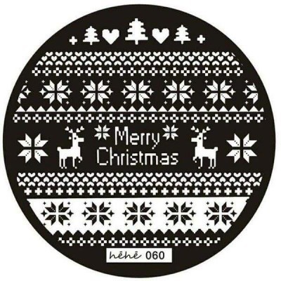 Disco redondo preto com padrão branco Natal e texto Merry Christmas