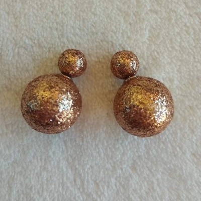 Brincos Bolas Douradas com Glitter - Grande e Pequena