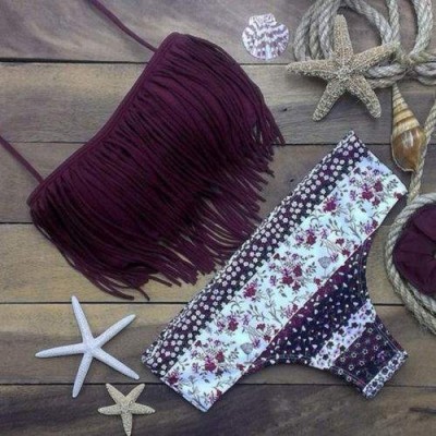 Bikini Bordeaux com Franjas - Tamanho L - Large