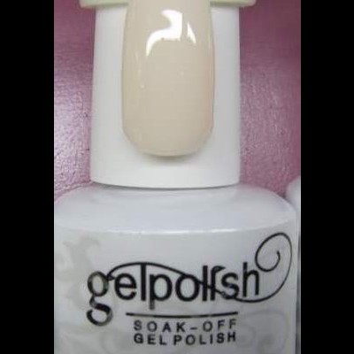 Frasco branco de verniz gel com rótulo e amostra de cor 1357