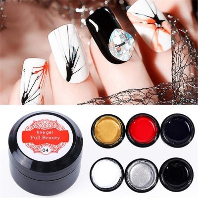 Conjunto de gel para unhas com 6 cores e unhas decoradas em fundo claro