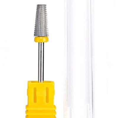 Broca metálica com base amarela e estojo transparente