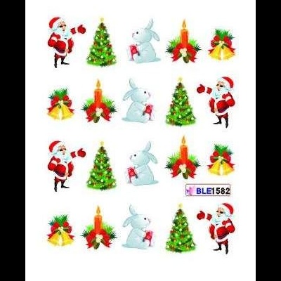 Figuras natalícias: papai noel, pinheiro, coelho, vela e sino em fundo branco