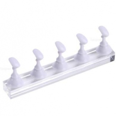 Suporte transparente com cinco ganchos brancos para pendurar objetos