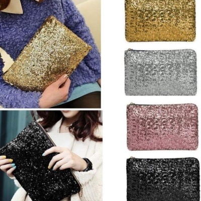 Clutch Glitter Prateado - Com Zipper