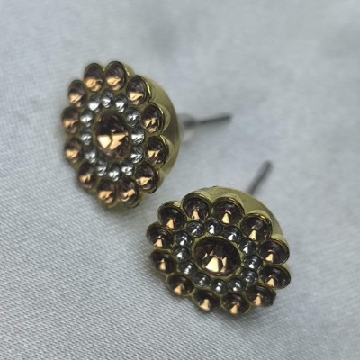 Brincos Brilhantes Dourados em Forma de Flor