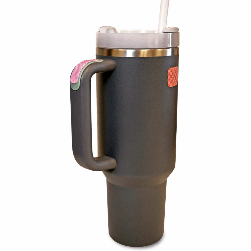 Bandas Fidget ZenStrips Anywhere Rugoso, Pack 13 Caneca térmica cinzenta com pega grande e tampa com tubo branco