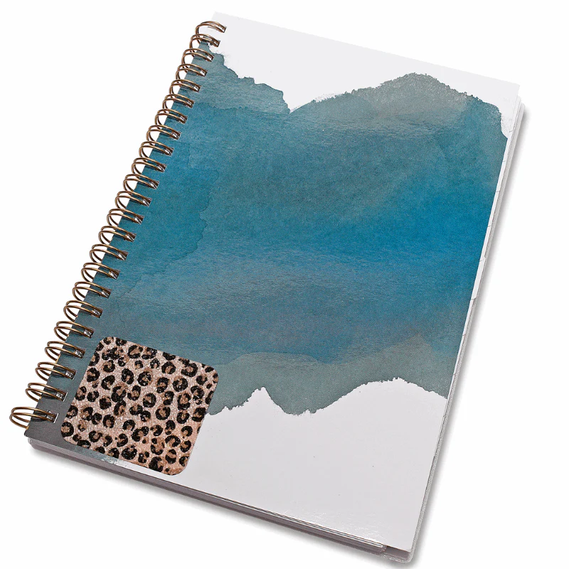 Bandas Fidget ZenStrips Anywhere Rugoso, Pack 13 Caderno espiral com capa azul em aguarela e padrão de pele de leopardo