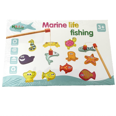 Brinquedo de pesca educativo de animais marinhos em embalagem branca