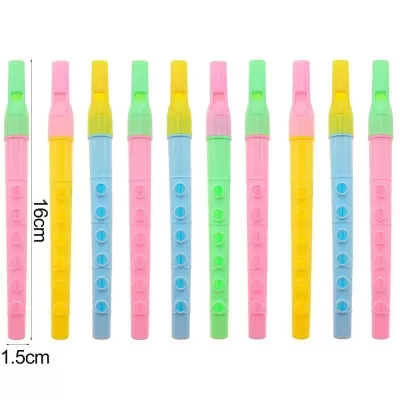 Conjunto de 12 flautas coloridas em plástico com medidas