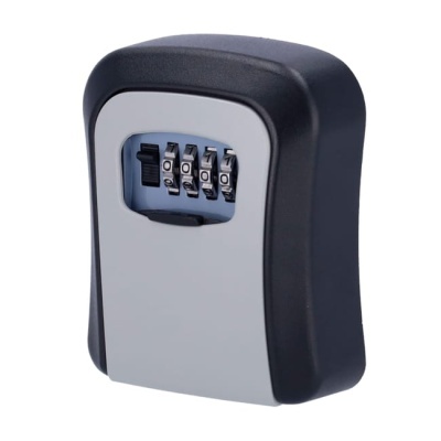 Cofre de segurança preto e cinza com combinação numérica