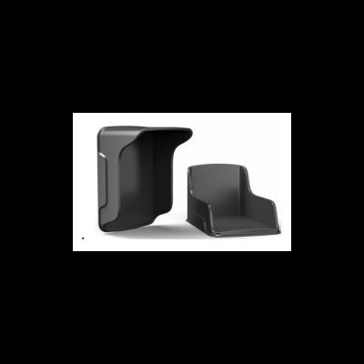 Dois suportes de canto em plástico preto com acabamento liso