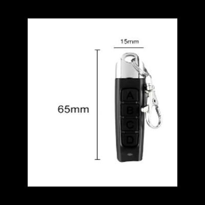 Comando remoto preto com botões A, B, C, D e gancho metálico