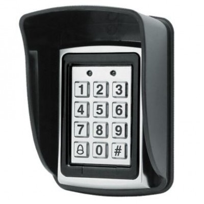 Teclado numérico de segurança preto com cobertura e botões cinzentos