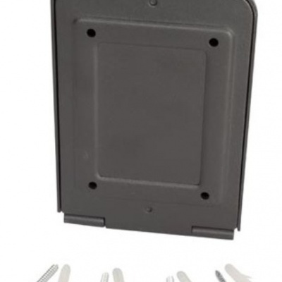 Suporte preto retangular com parafusos e buchas brancas