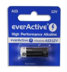 Pilhas alcalinas everActive A23 12V em embalagem azul e branca