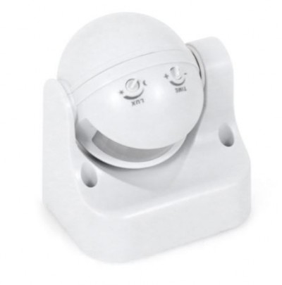 Sensor de movimento branco com botões de ajuste e base