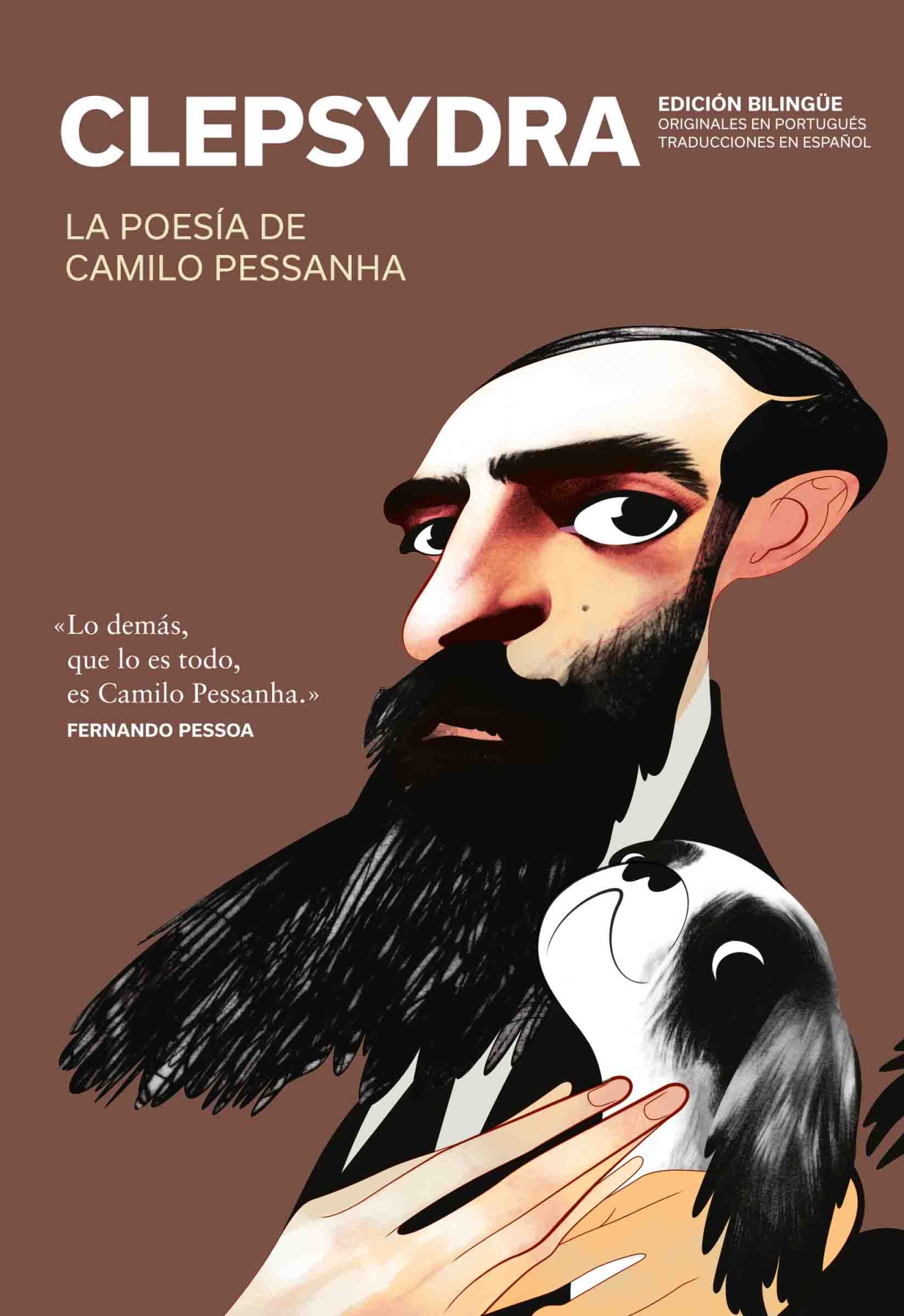 Clepsydra. La Poesía de Camilo Pessanha Capa de livro CLEPSYDRA com ilustração de homem com barba e cão