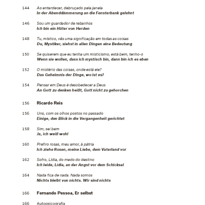 Página de livro literário bilíngue em português e alemão com poemas